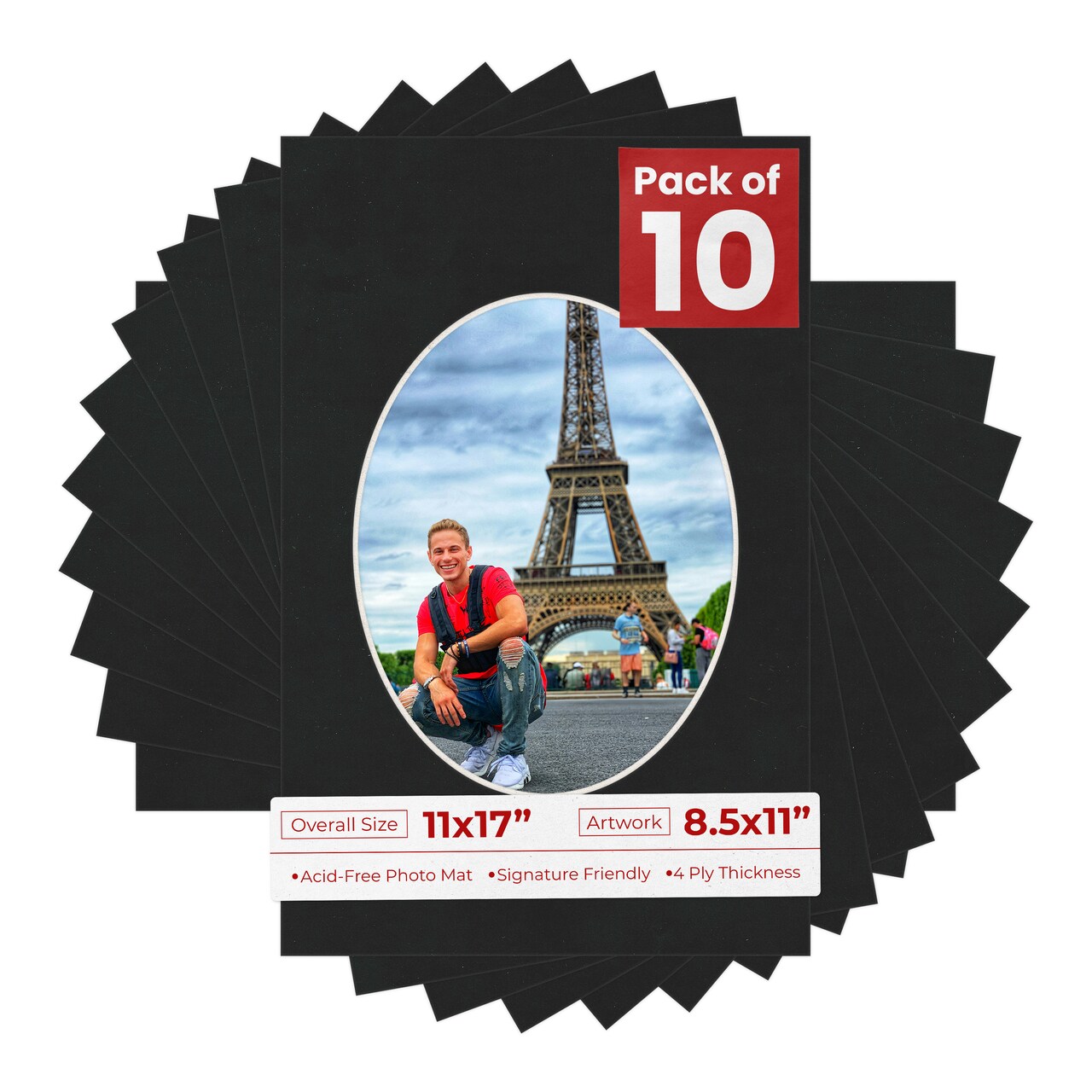 Black Suede Mat Board for 11x17 Frames - Oval Opening for 8.5x11 Photos